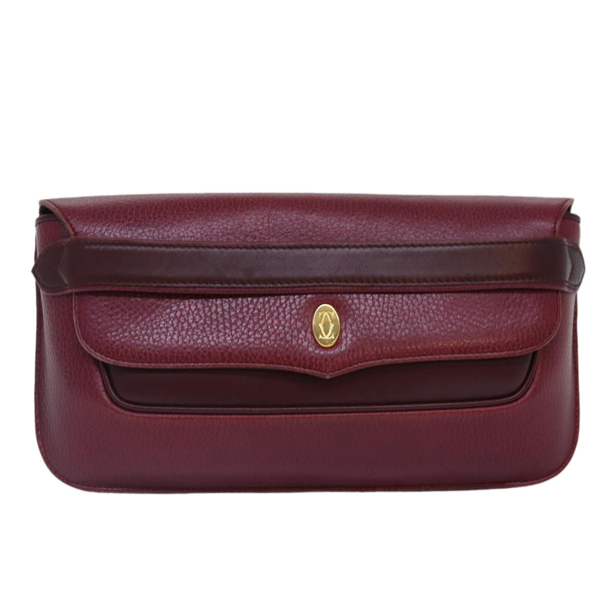 CARTIER Clutch Bag Leather Red Gold Auth fm3728 - 0