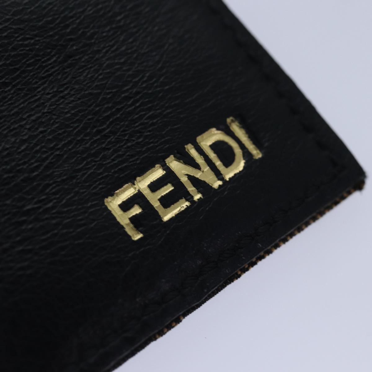 FENDI Zucca Canvas Shoulder Bag Leather Black Gold Auth fm3729