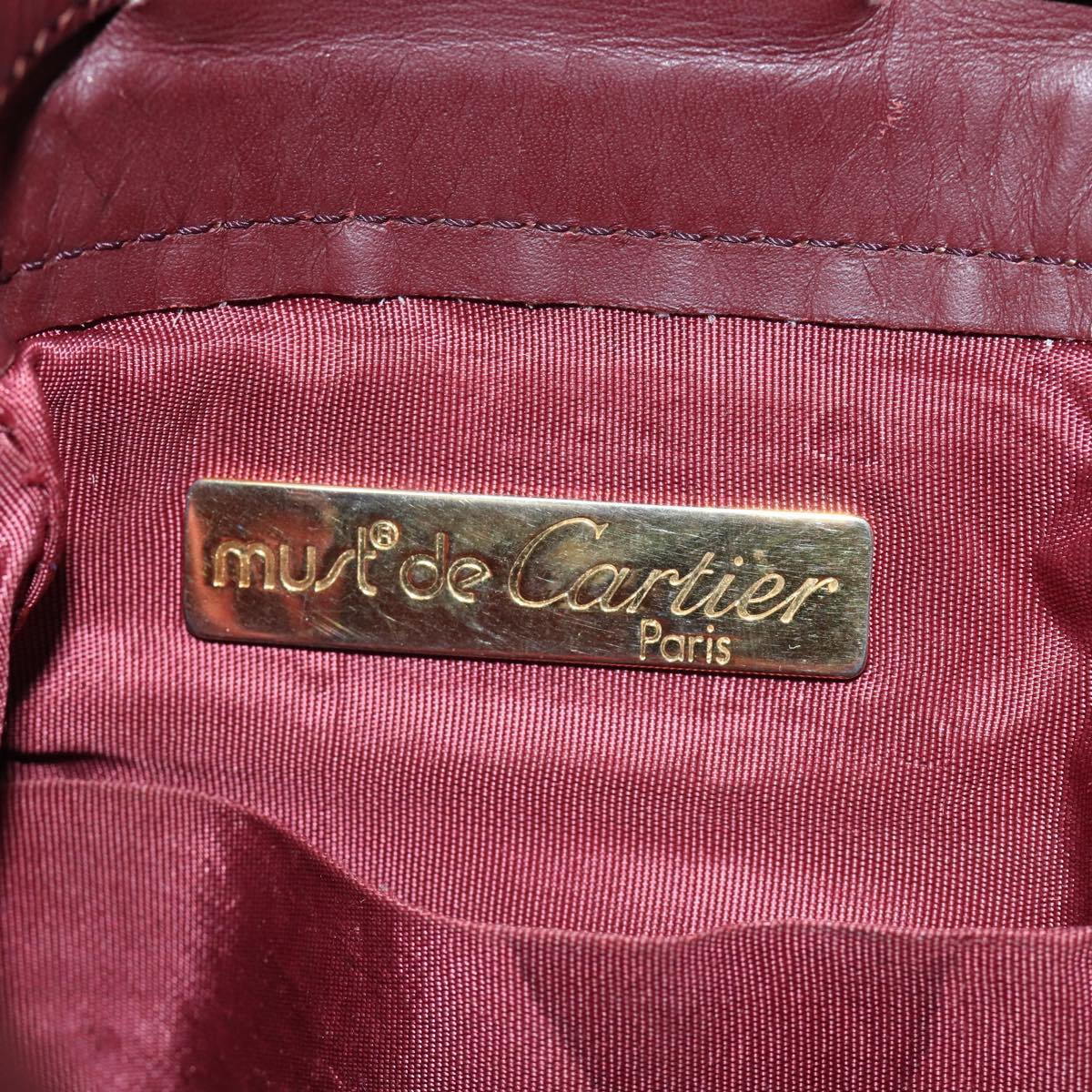 CARTIER Shoulder Bag Leather Bordeaux Gold Auth fm3730