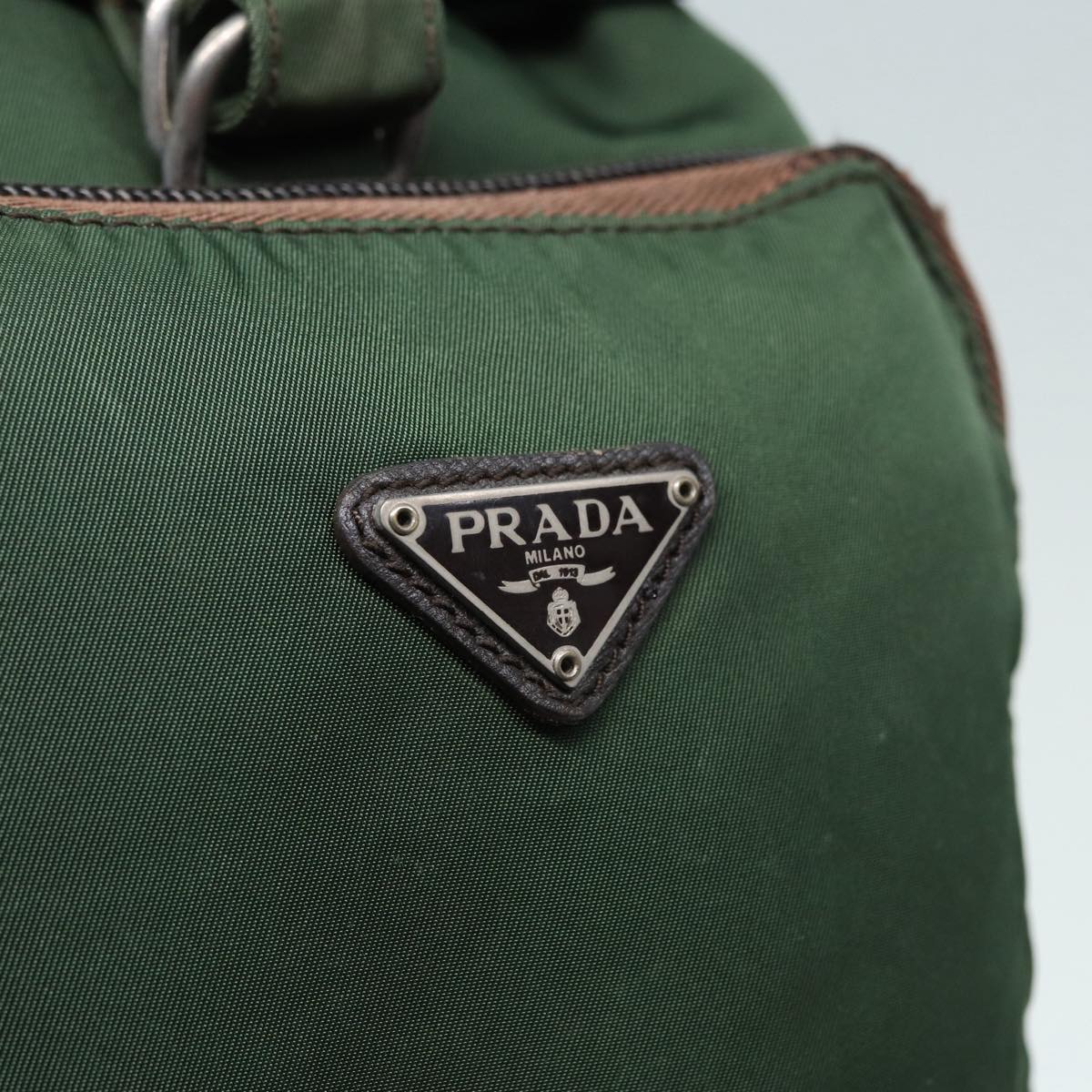 PRADA Backpack Nylon Khaki Brown Silver Auth fm3741