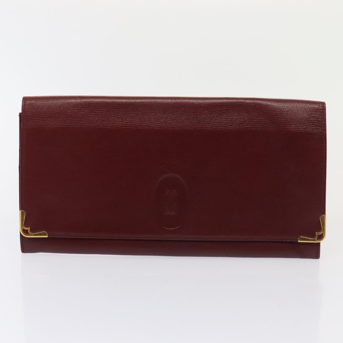 CARTIER Clutch Bag Leather 4Set Bordeaux Black gold Auth fm3750