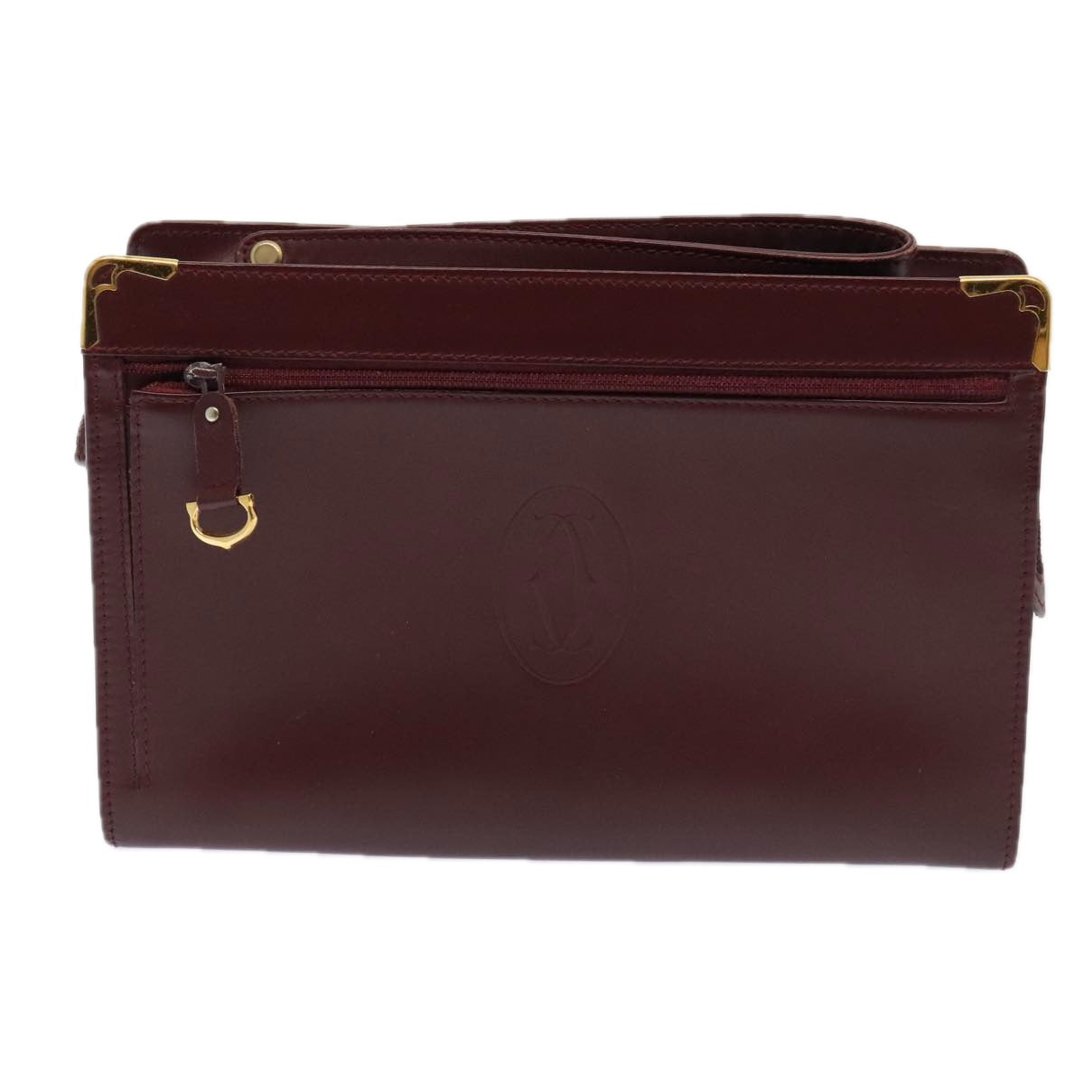 CARTIER Clutch Bag Leather 4Set Bordeaux Black gold Auth fm3750 - 0