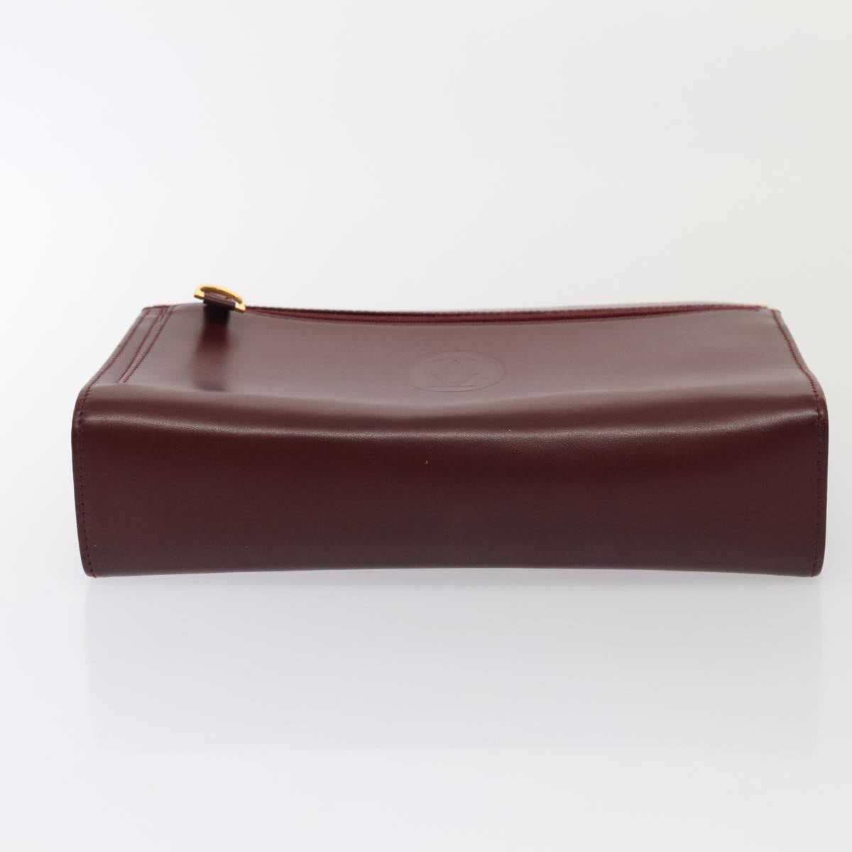 CARTIER Clutch Bag Leather 4Set Bordeaux Black gold Auth fm3750