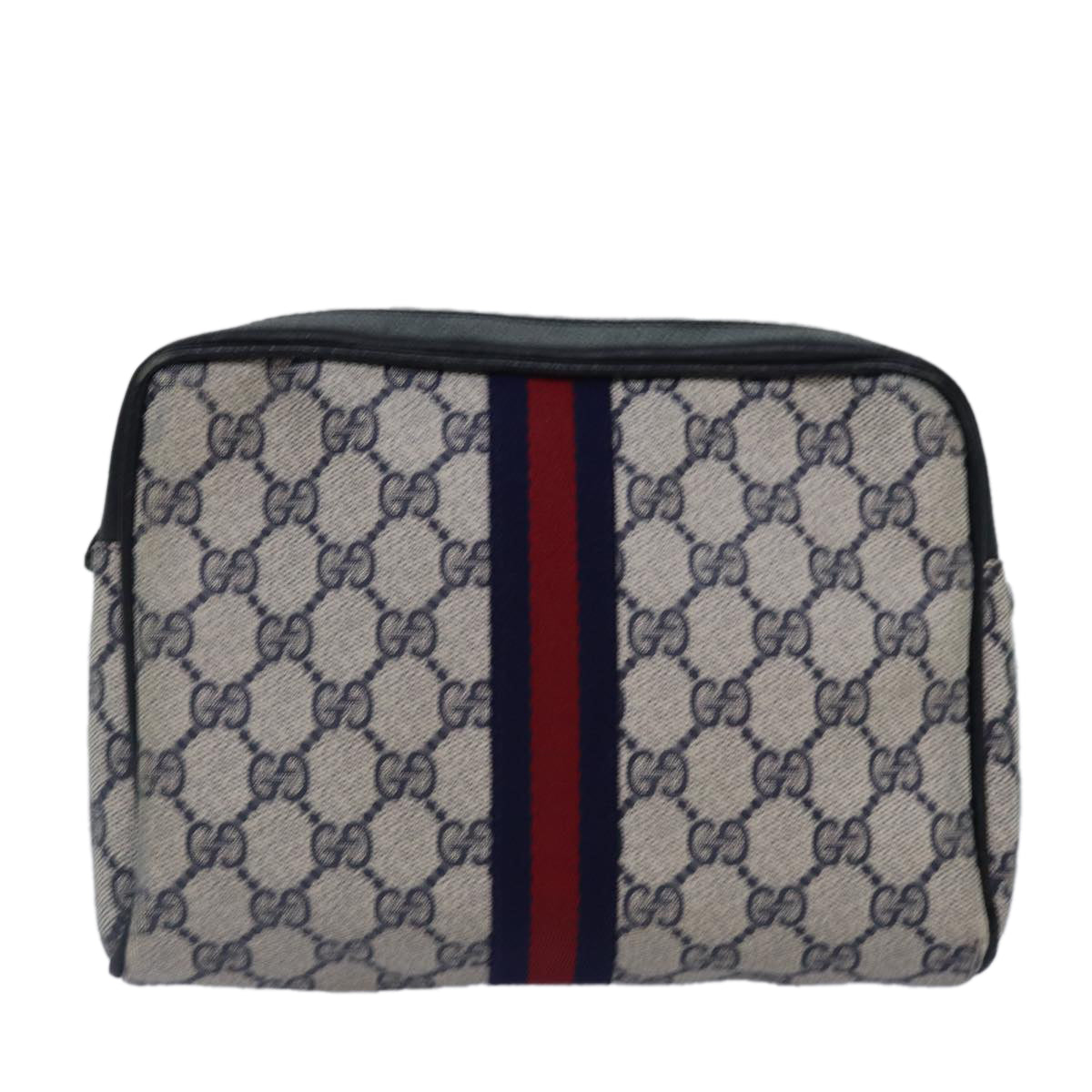 GUCCI GG Supreme Sherry Line Clutch Bag PVC Navy Red 010 378 Auth fm3753 - 0