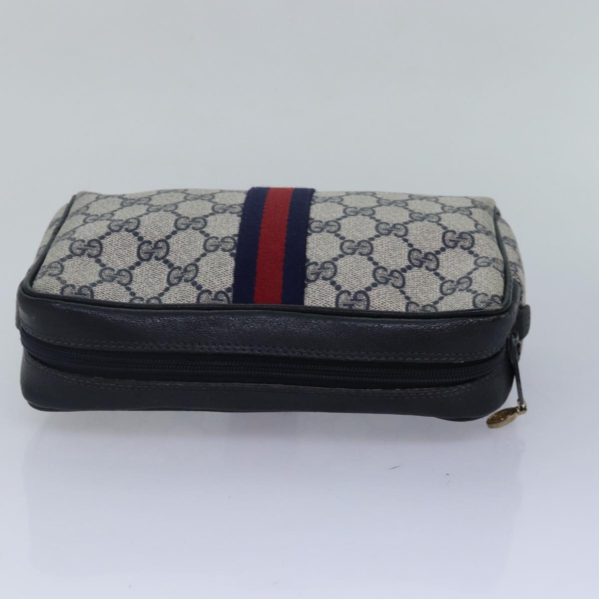 GUCCI GG Supreme Sherry Line Clutch Bag PVC Navy Red 010 378 Auth fm3753