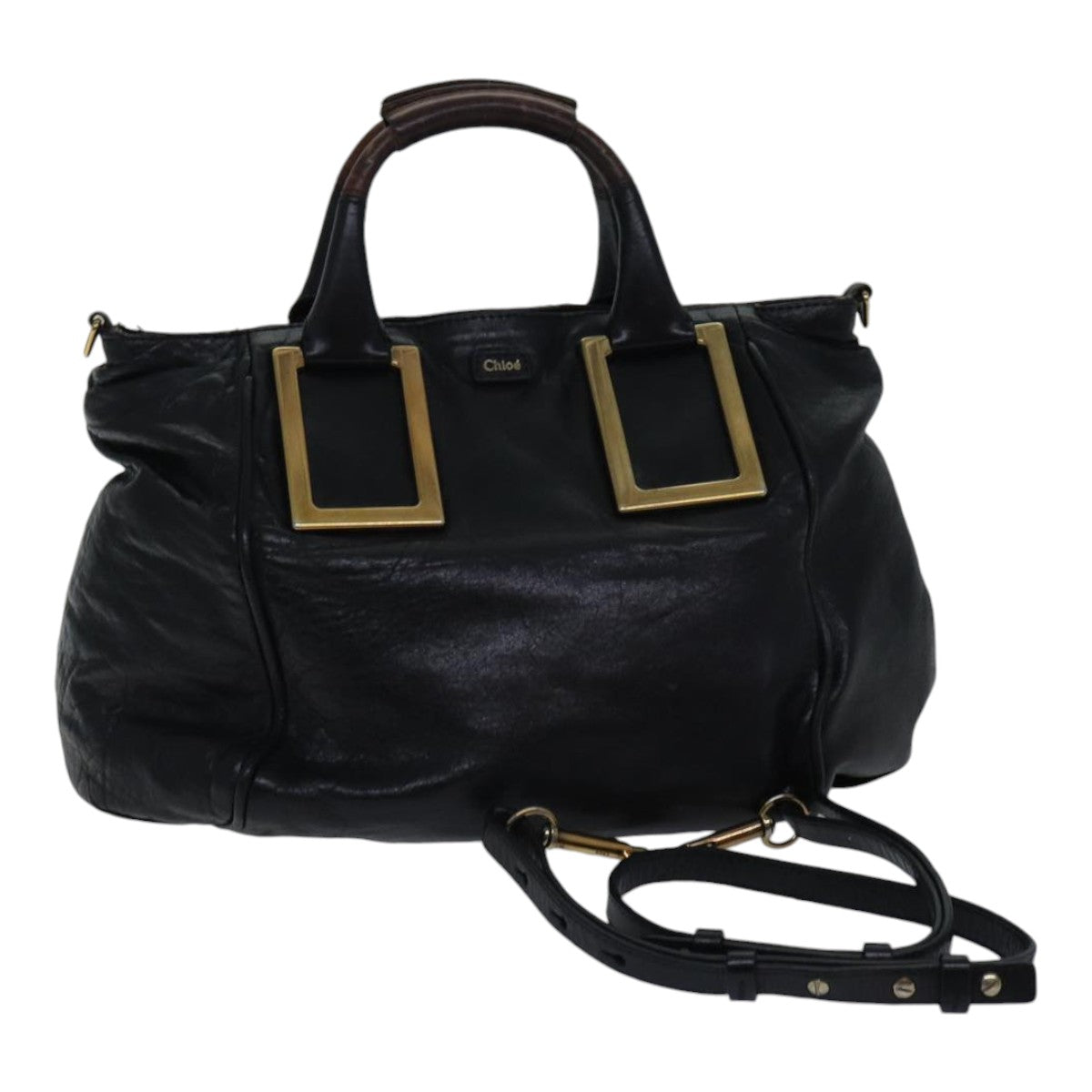 Chloe Etel Hand Bag Leather 2way Black Gold Auth fm3754