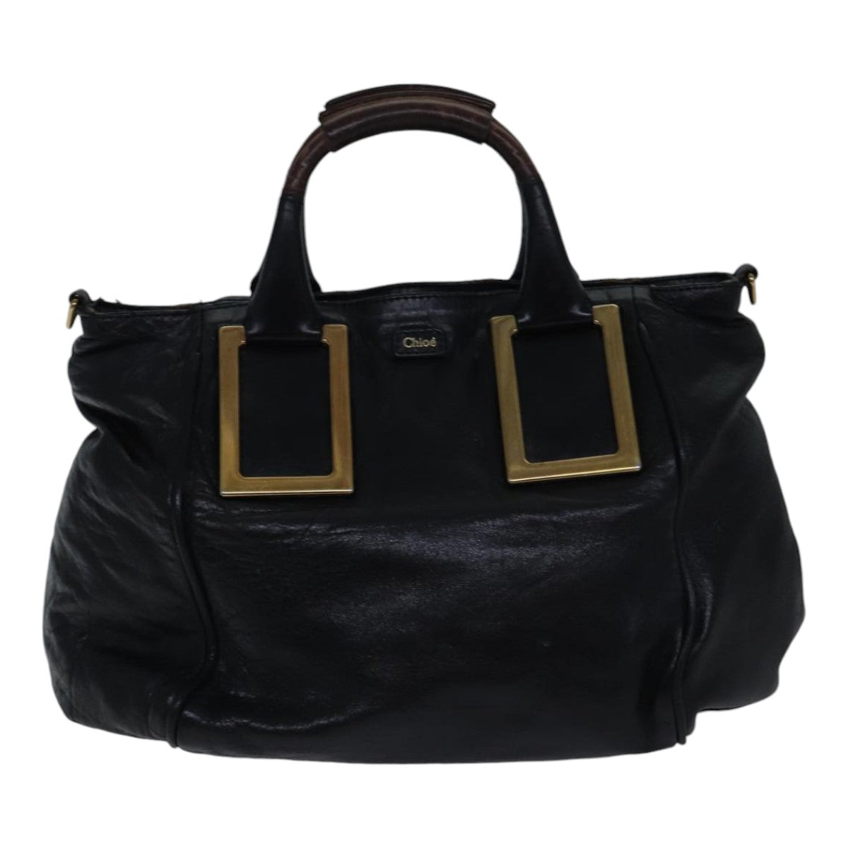 Chloe Etel Hand Bag Leather 2way Black Gold Auth fm3754 - 0