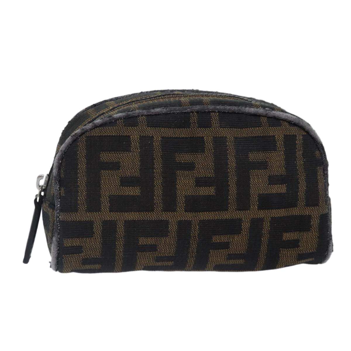 FENDI Zucca Canvas Pouch Brown Black Silver Auth fm3759