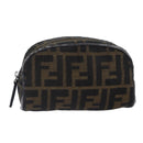 FENDI Zucca Canvas Pouch Brown Black Silver Auth fm3759-1