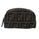 FENDI Zucca Canvas Pouch Brown Black Silver Auth fm3759-13