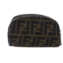 FENDI Zucca Canvas Pouch Brown Black Silver Auth fm3759-2