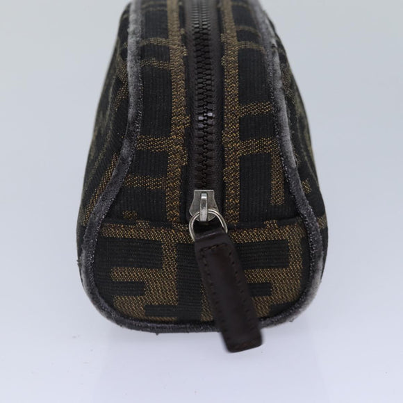FENDI Zucca Canvas Pouch Brown Black Silver Auth fm3759