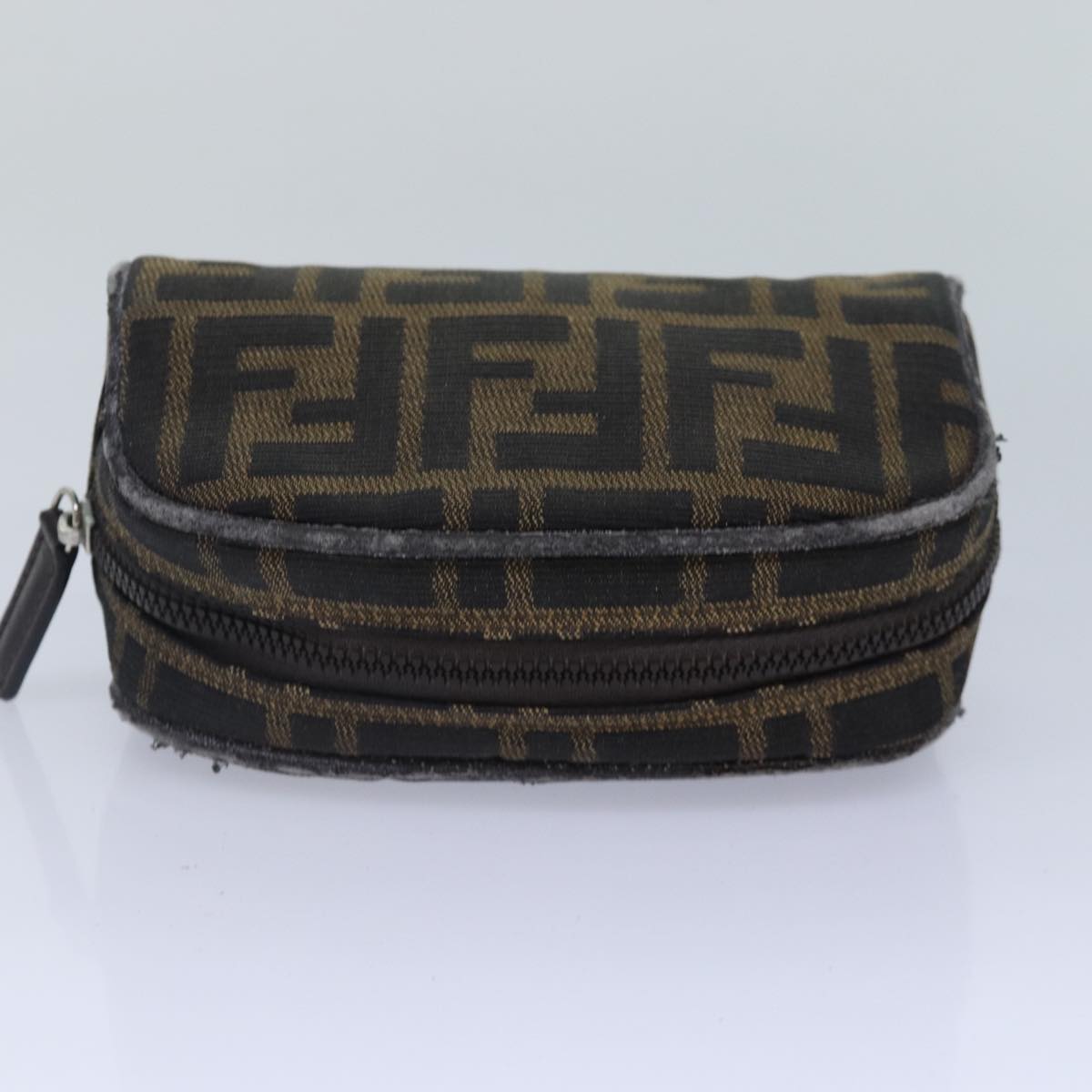 FENDI Zucca Canvas Pouch Brown Black Silver Auth fm3759