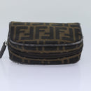 FENDI Zucca Canvas Pouch Brown Black Silver Auth fm3759-5