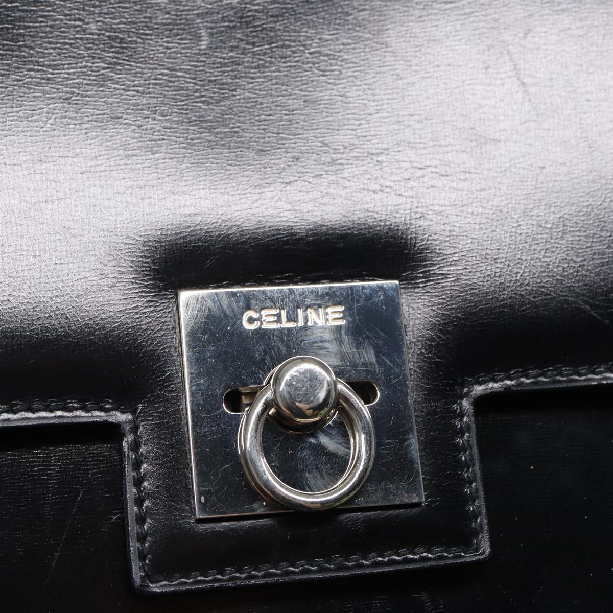 CELINE Shoulder Bag Leather Black Silver Auth fm3770