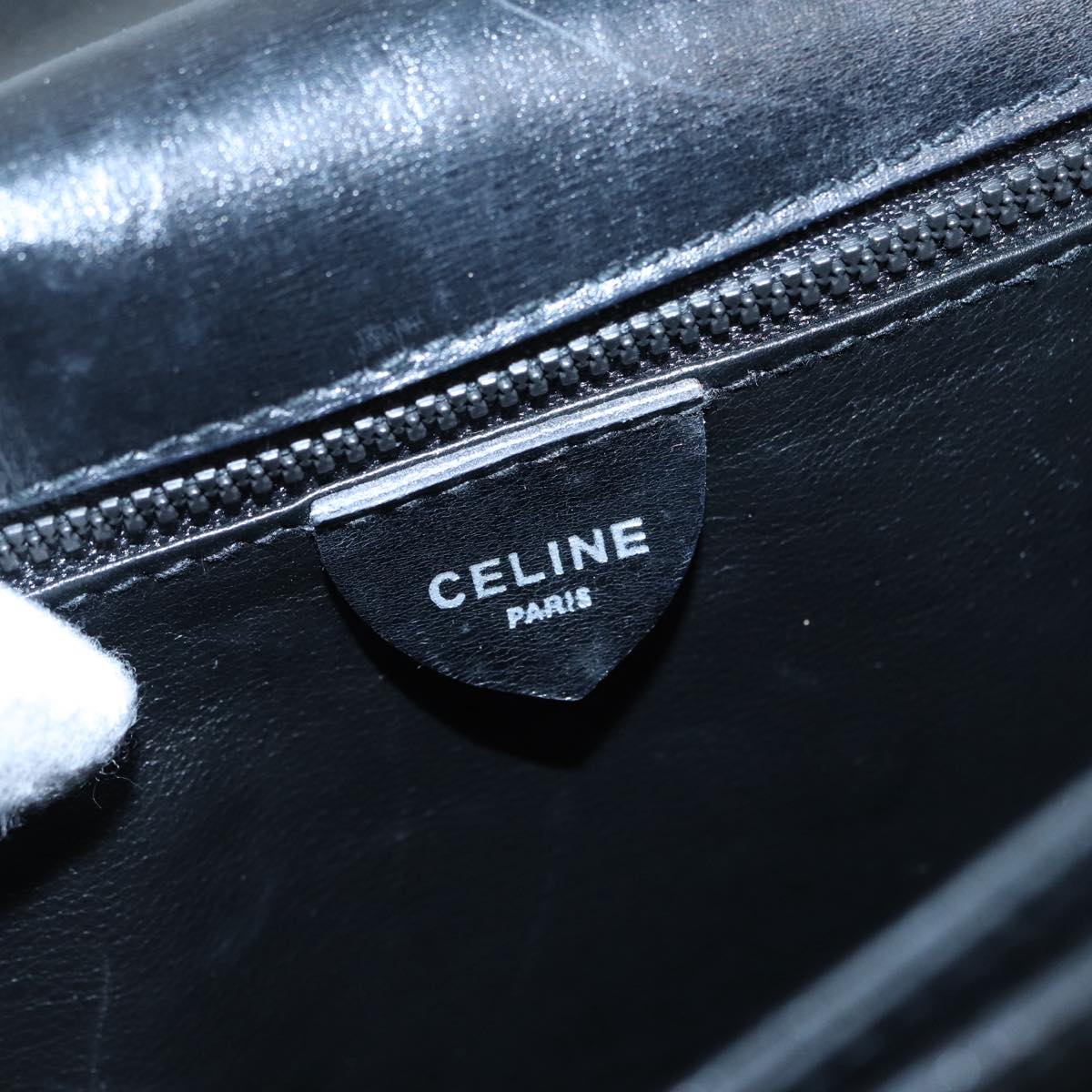 CELINE Shoulder Bag Leather Black Silver Auth fm3770