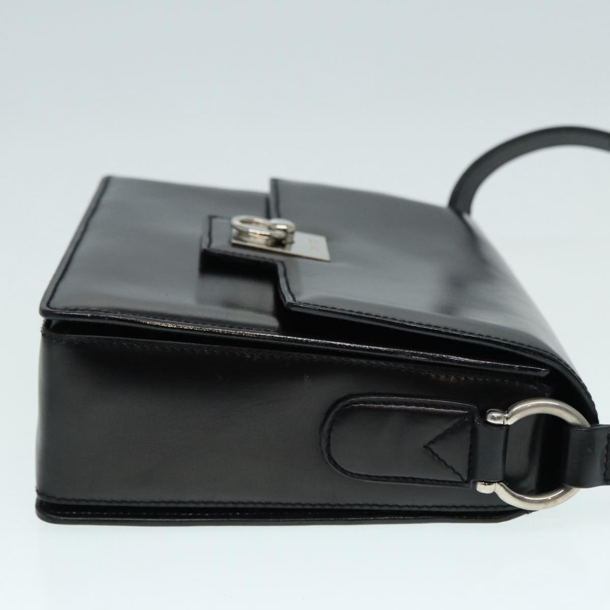 CELINE Shoulder Bag Leather Black Silver Auth fm3770