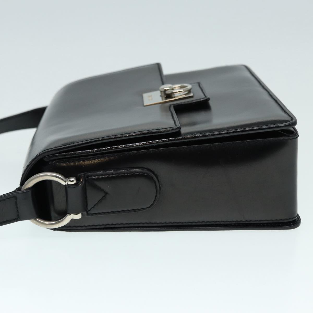 CELINE Shoulder Bag Leather Black Silver Auth fm3770