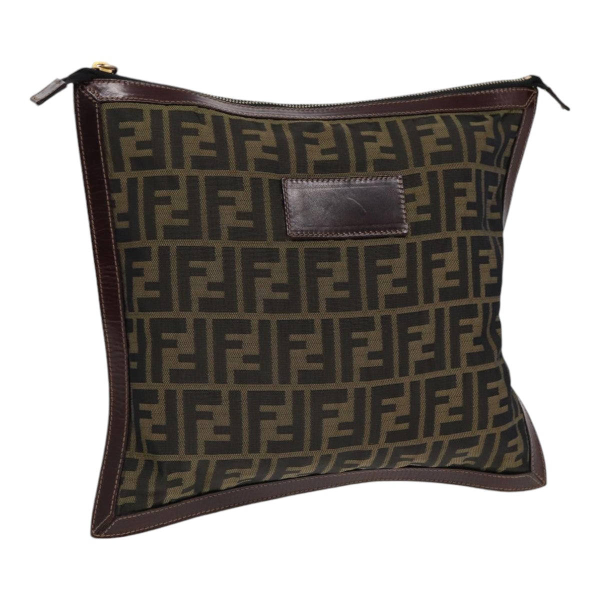 FENDI Zucca Canvas Clutch Bag Brown Black gold Auth fm3776