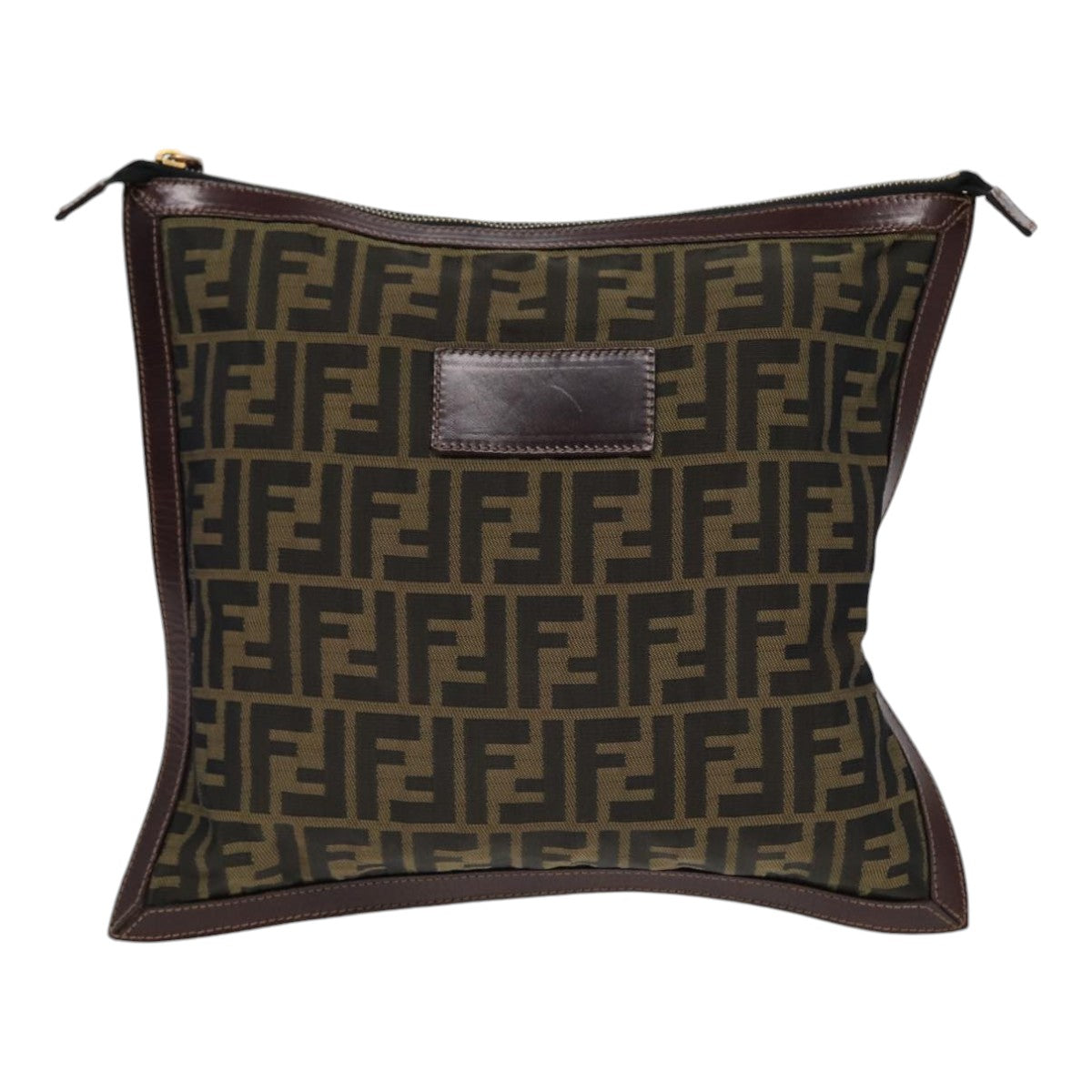 FENDI Zucca Canvas Clutch Bag Brown Black gold Auth fm3776 - 0