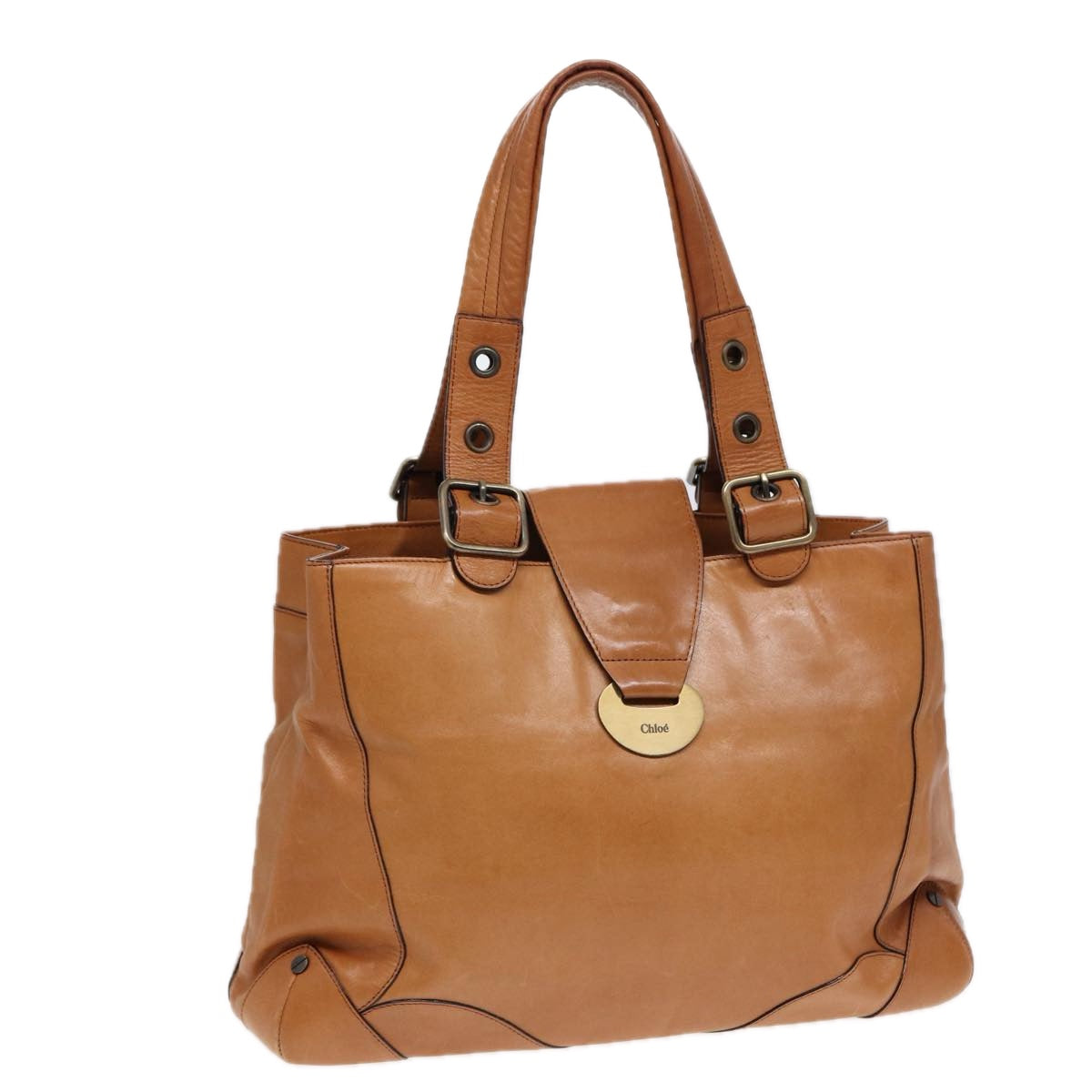 Chloe Tote Bag Leather Brown Auth fm3781