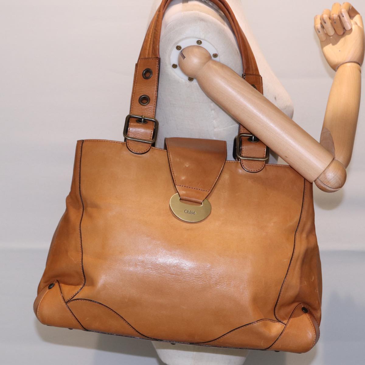 Chloe Tote Bag Leather Brown Auth fm3781