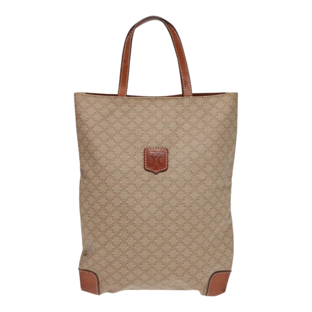 CELINE Macadam Canvas Hand Bag Beige Auth fm3782