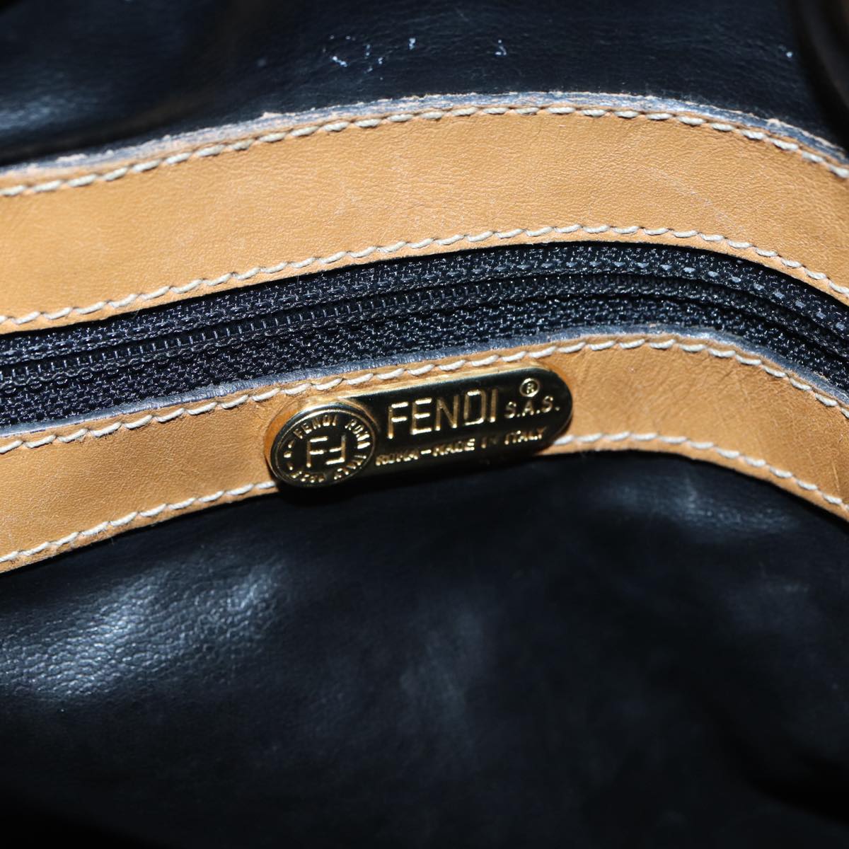 FENDI Zucca Canvas Hand Bag Brown Black gold Auth fm3783