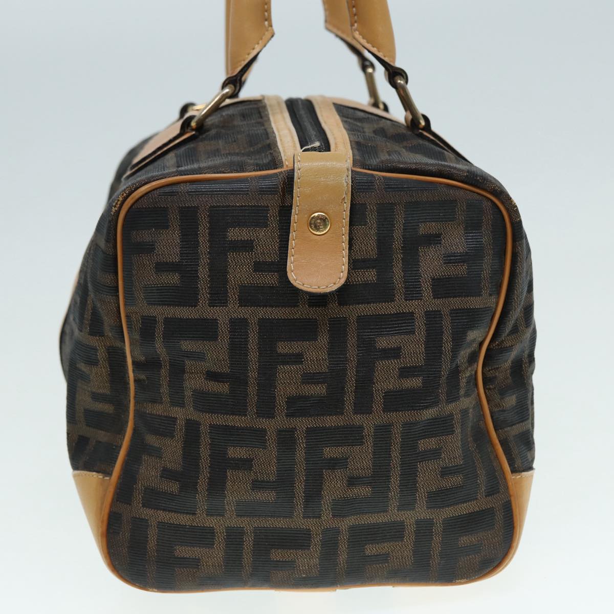 FENDI Zucca Canvas Hand Bag Brown Black gold Auth fm3783