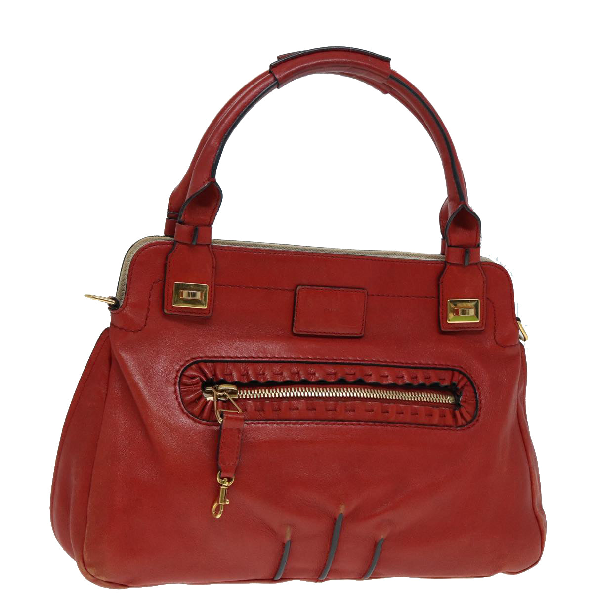 Chloe Hand Bag Leather Red Gold Auth fm3784