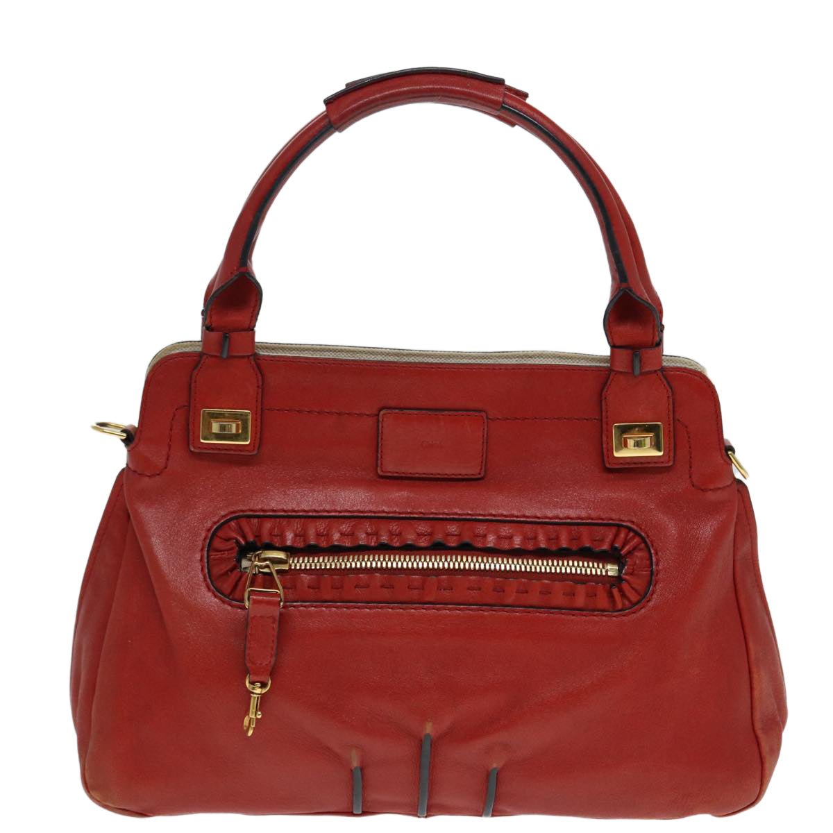 Chloe Hand Bag Leather Red Gold Auth fm3784