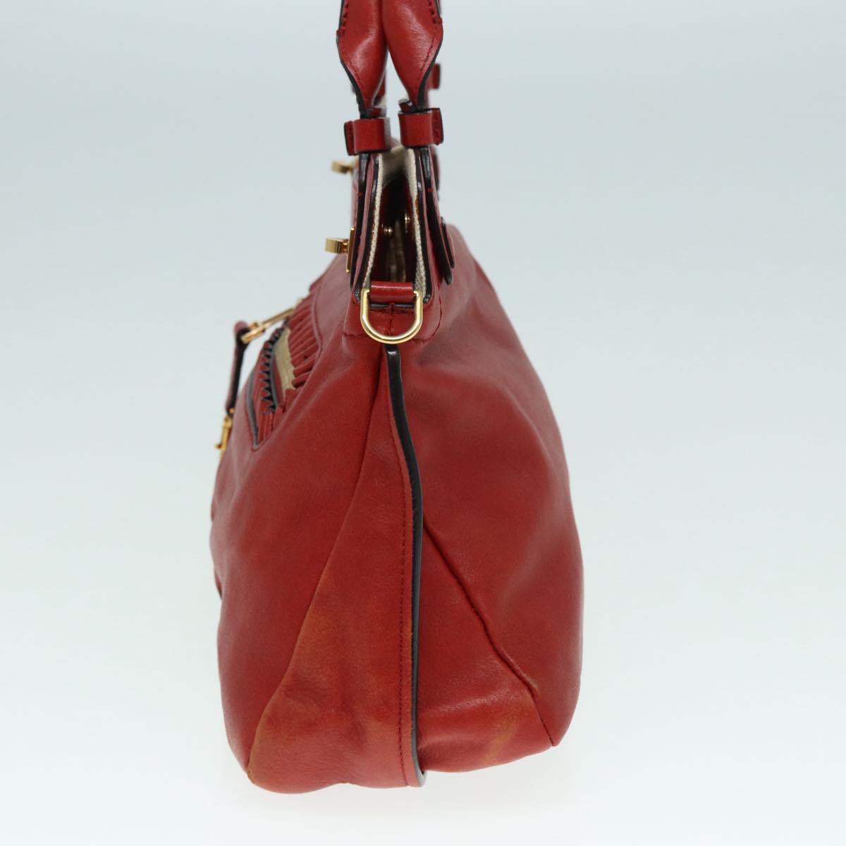 Chloe Hand Bag Leather Red Gold Auth fm3784