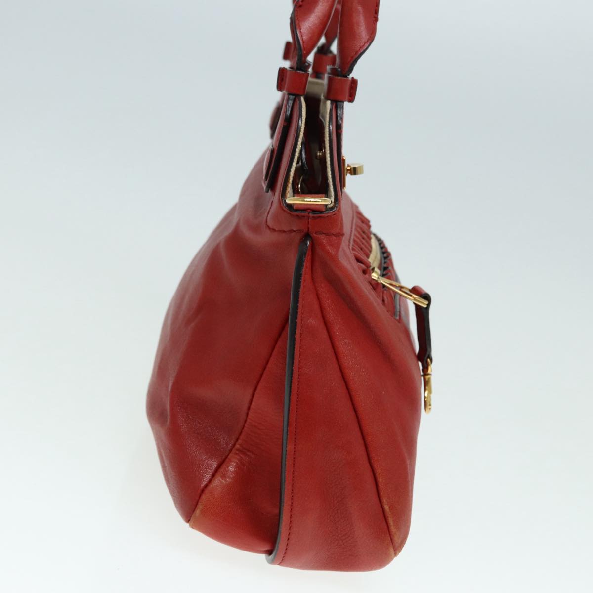 Chloe Hand Bag Leather Red Gold Auth fm3784