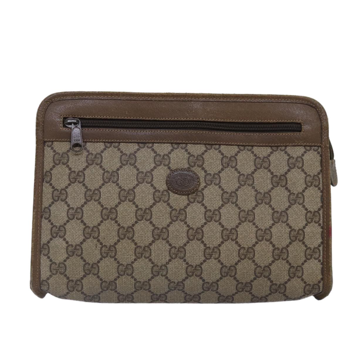 GUCCI GG Supreme Clutch Bag PVC Leather Beige 111 01 037 Auth fm3789