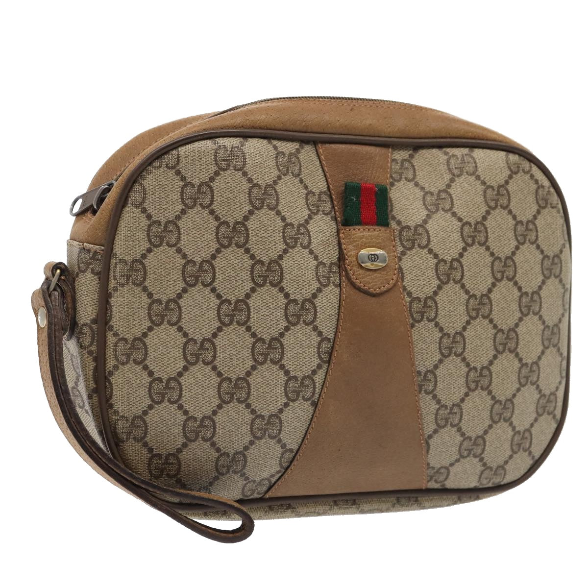 GUCCI GG Supreme Web Sherry Line Clutch Bag PVC Beige Red 89 01 034 Auth fm3793