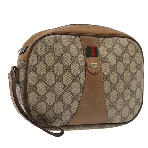 GUCCI GG Supreme Web Sherry Line Clutch Bag PVC Beige Rot 89 01 034 Auth fm3793