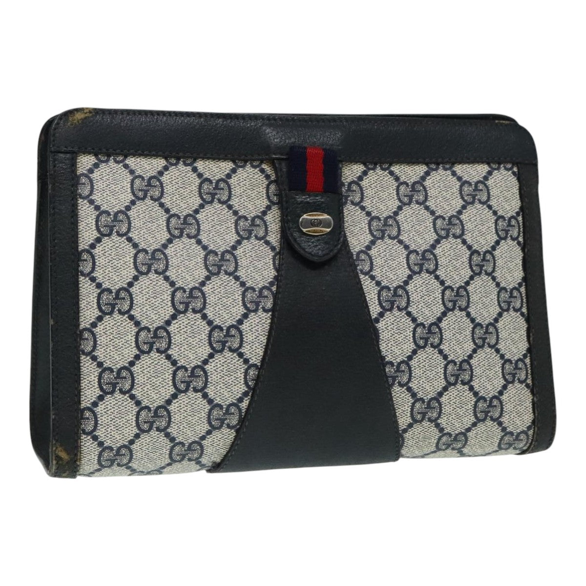 GUCCI GG Supreme Sherry Line Clutch Bag PVC Leather Navy 89 01 032 Auth fm3797