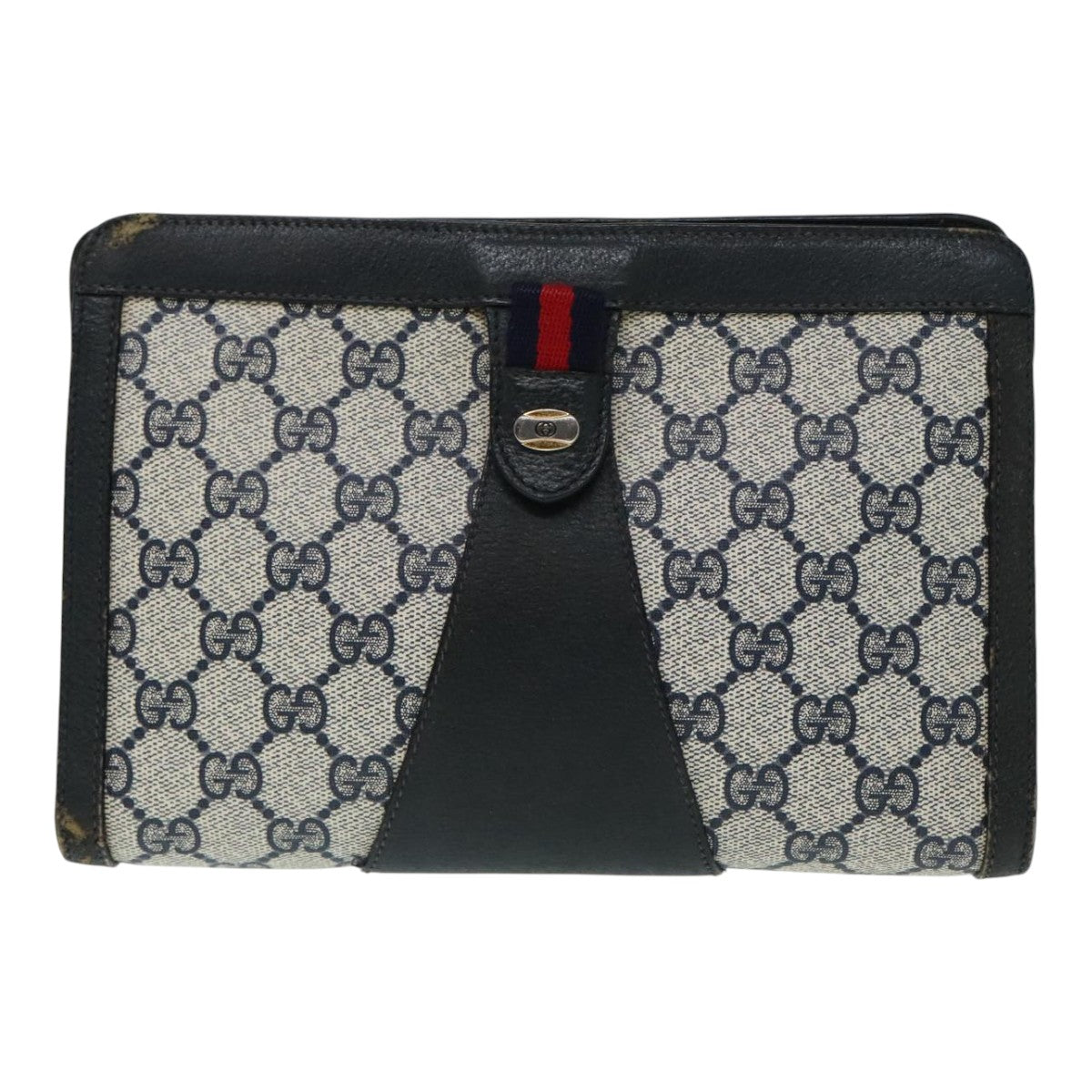 GUCCI GG Supreme Sherry Line Clutch Bag PVC Leather Navy 89 01 032 Auth fm3797