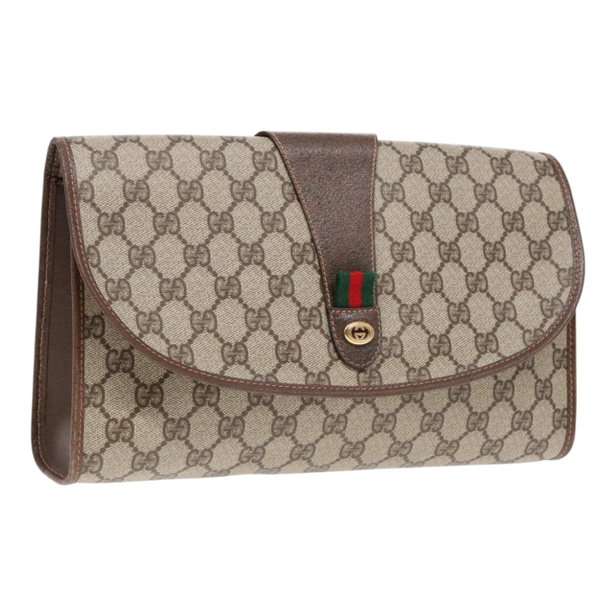 GUCCI GG Supreme Clutch Bag PVC Leather Beige 156 01 031 Auth fm3799