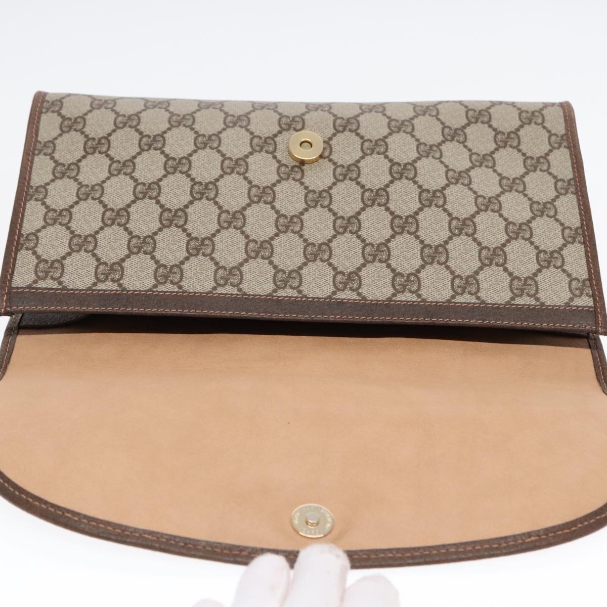 GUCCI GG Supreme Clutch Bag PVC Leather Beige 156 01 031 Auth fm3799