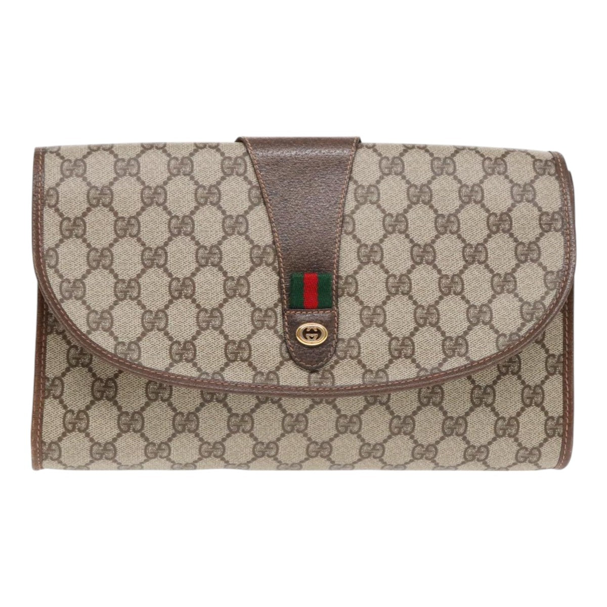 GUCCI GG Supreme Clutch Bag PVC Leather Beige 156 01 031 Auth fm3799