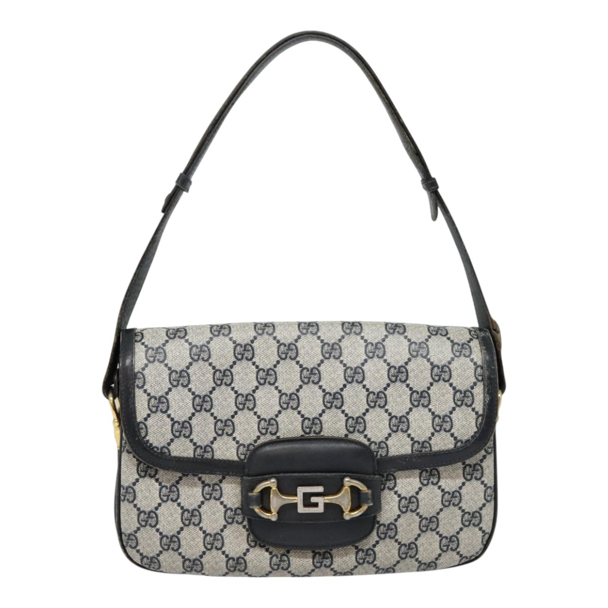 GUCCI GG Supreme Shoulder Bag PVC Leather Navy Gold Auth fm3802