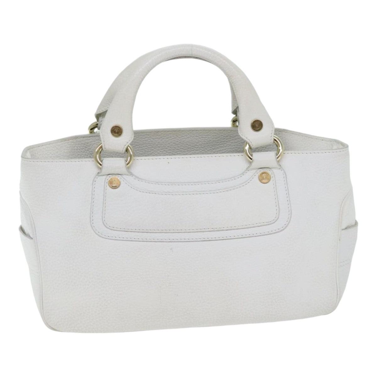 CELINE Boogie bag Hand Bag Leather White Gold Auth fm3803 - 0