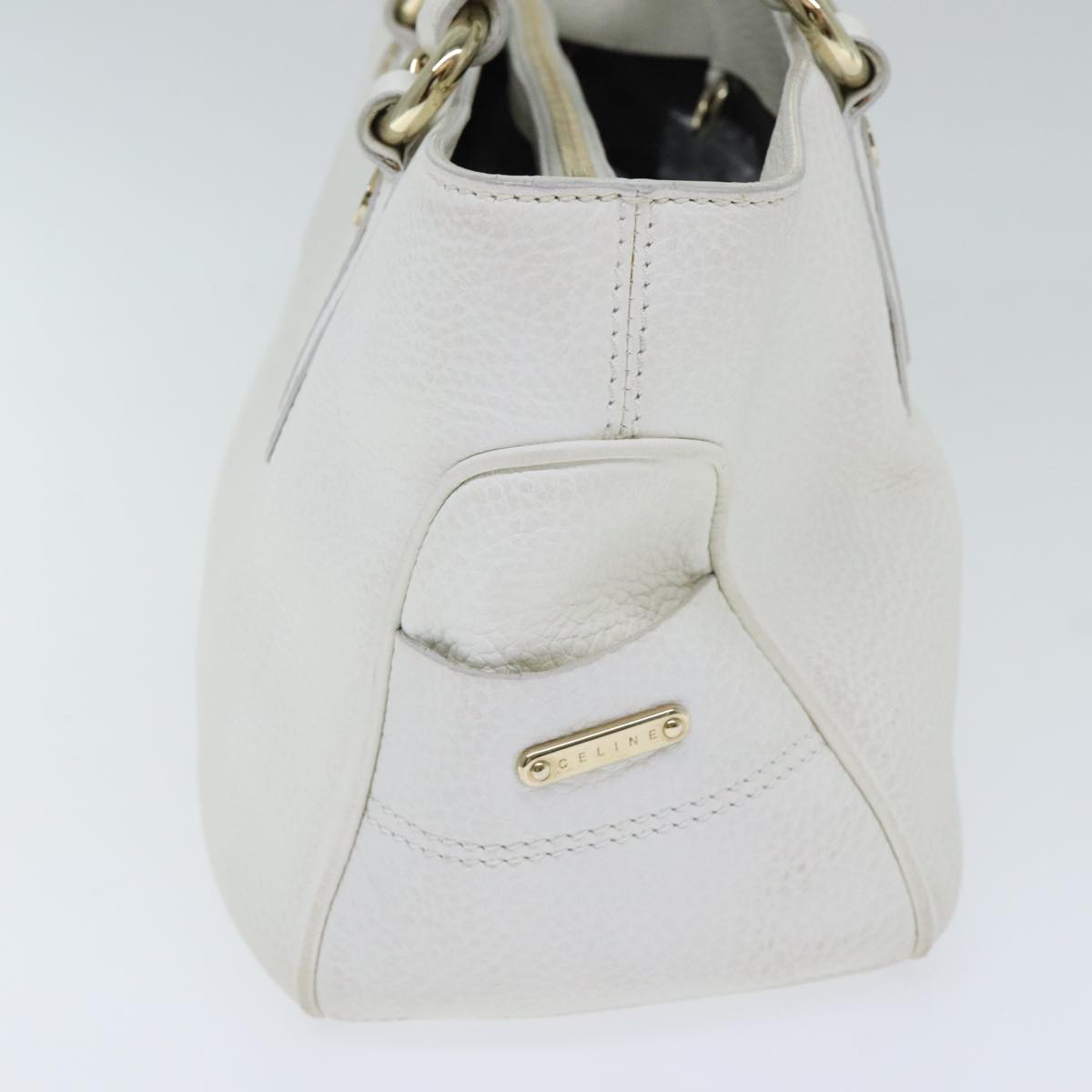 CELINE Boogie bag Hand Bag Leather White Gold Auth fm3803