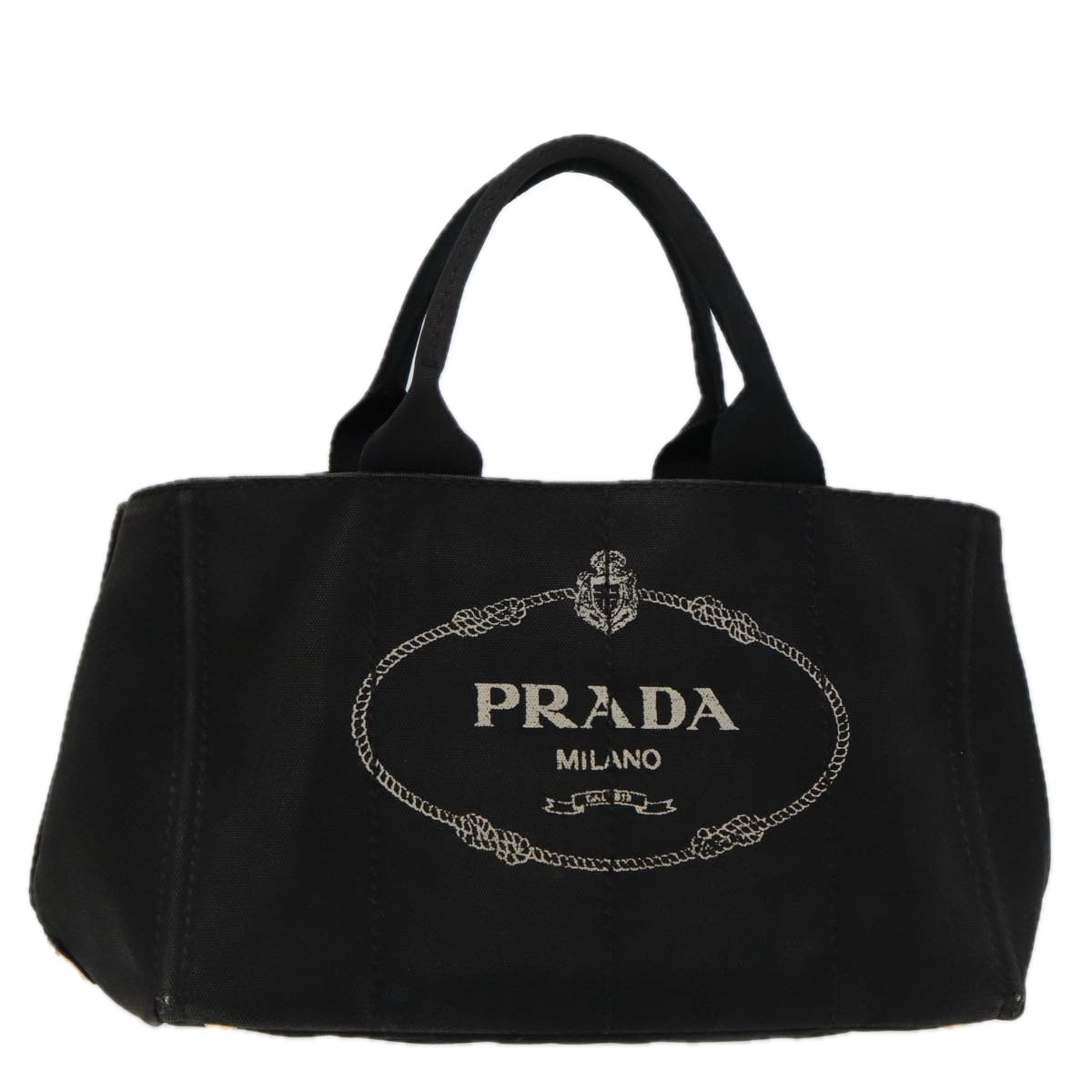 PRADA Canapa MM Hand Bag Canvas Gold Black Auth fm3805