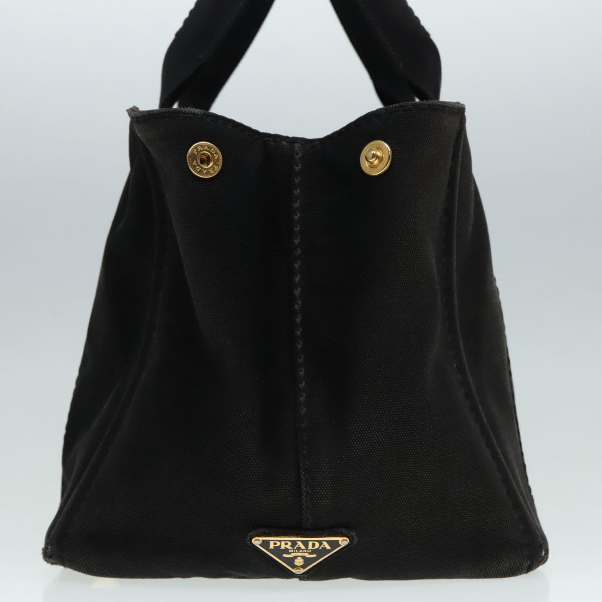 PRADA Canapa MM Hand Bag Canvas Gold Black Auth fm3805