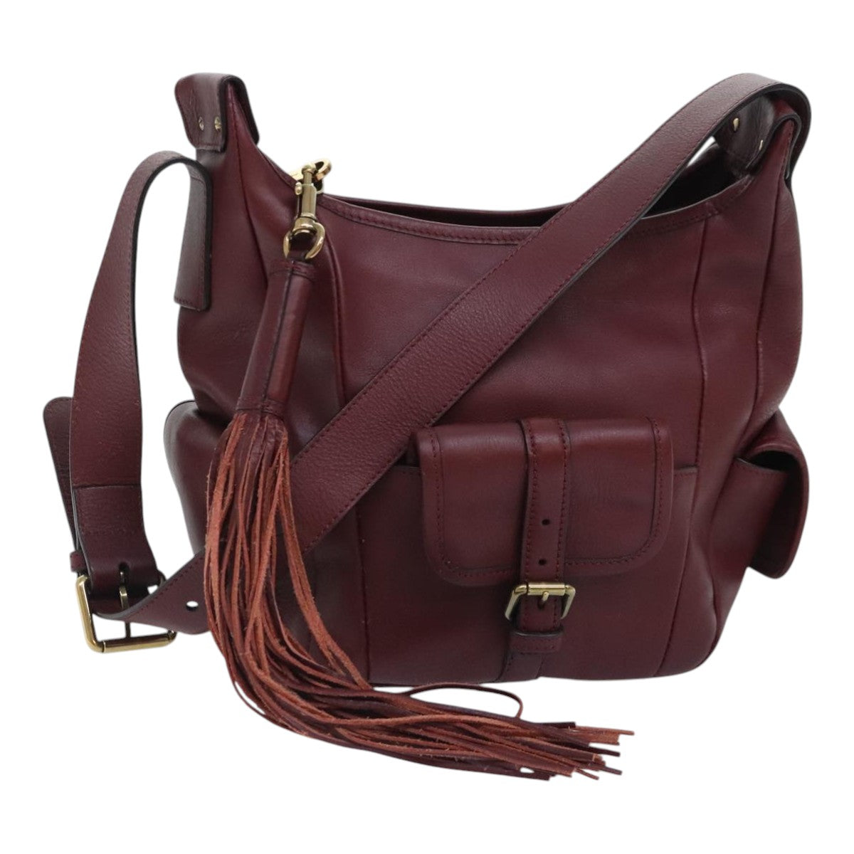 Chloe Shoulder Bag Leather Red Gold Auth fm3808