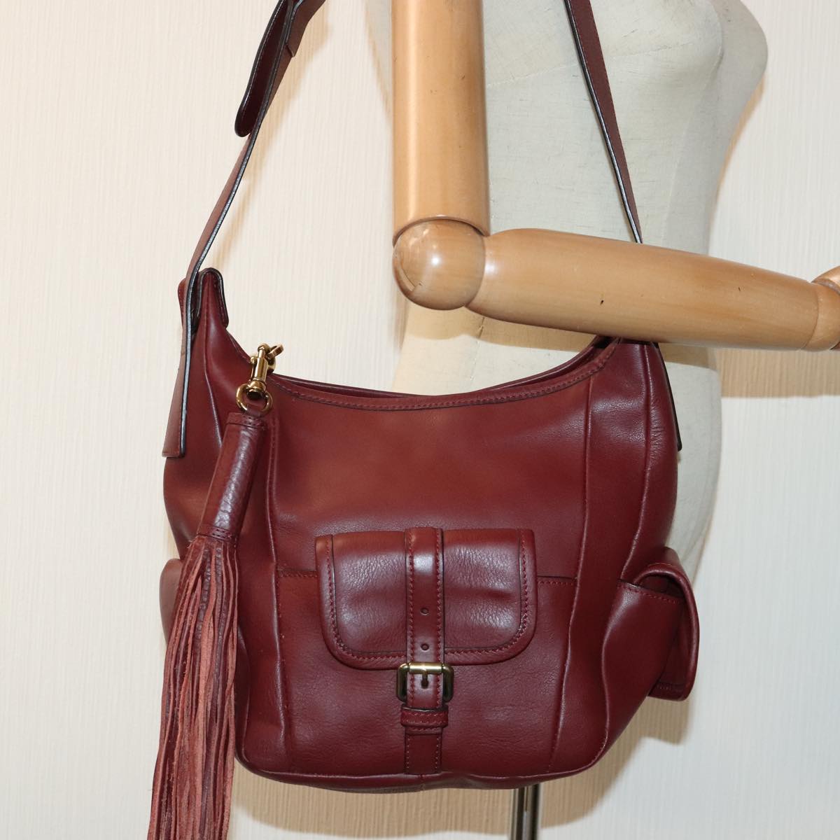 Chloe Shoulder Bag Leather Red Gold Auth fm3808