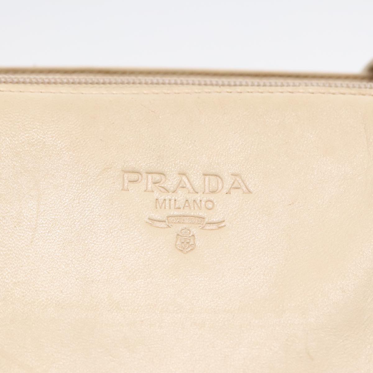 PRADA Shoulder Bag Leather Beige Silver Auth fm3813