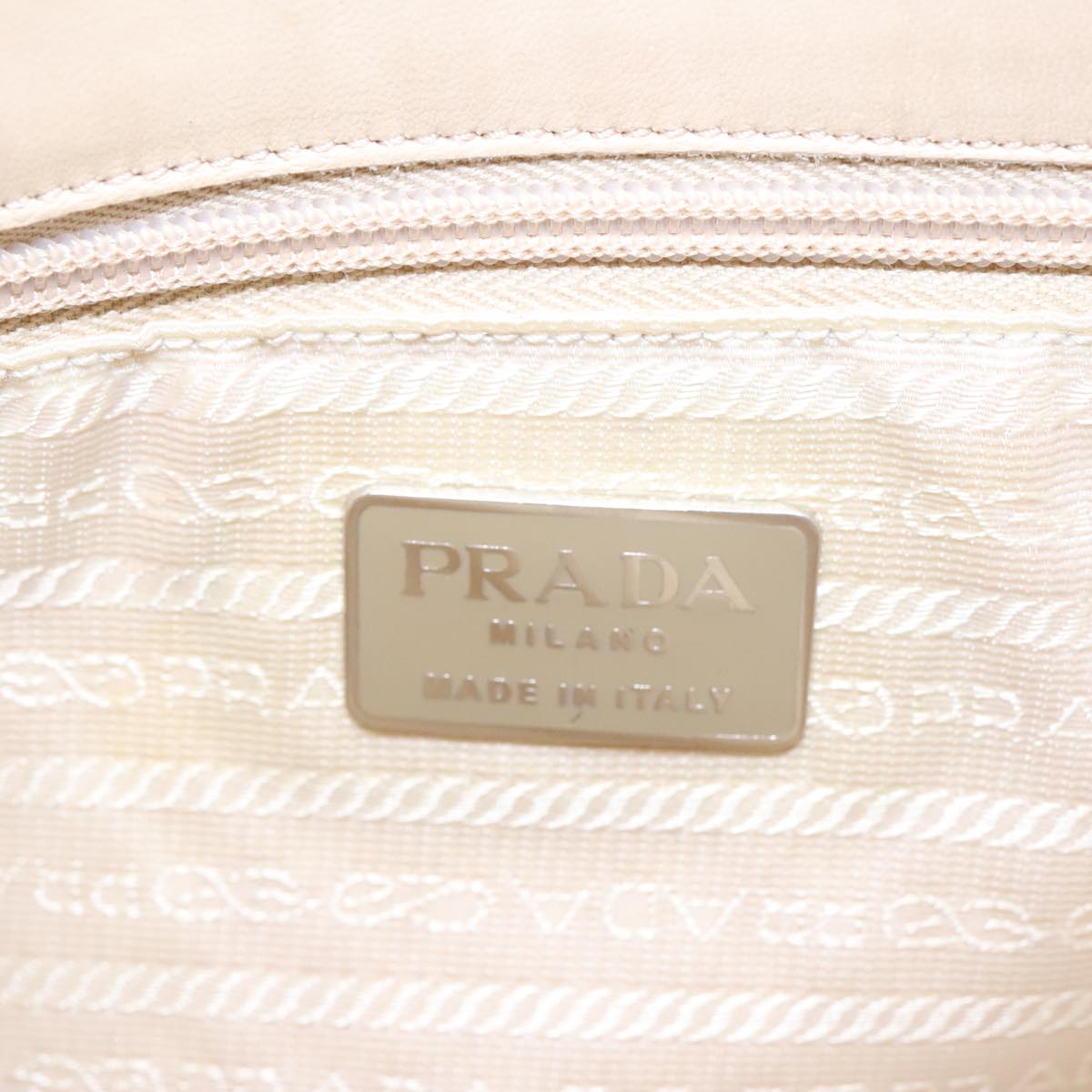 PRADA Shoulder Bag Leather Beige Silver Auth fm3813